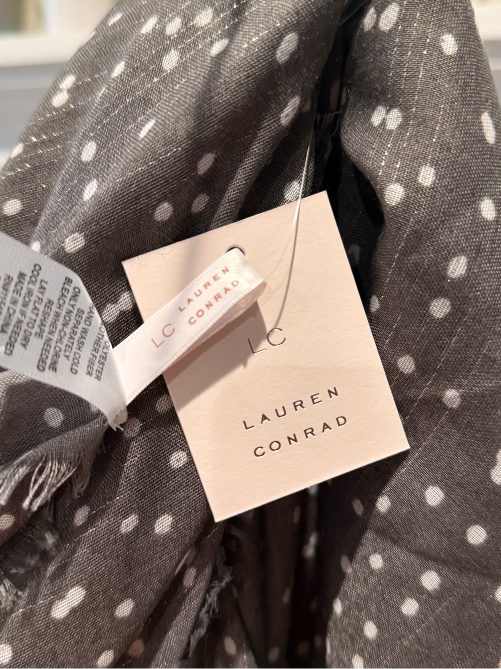 LC Lauren Conrad Gray and White Polka Dot Scarf